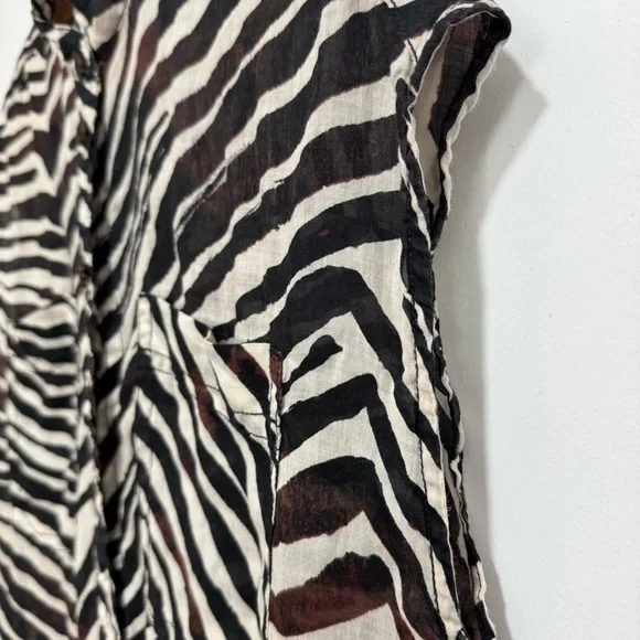 Banana Republic Ramie Utility Shirt Women Medium Tall Safari Zebra Print - Picture 4 of 13